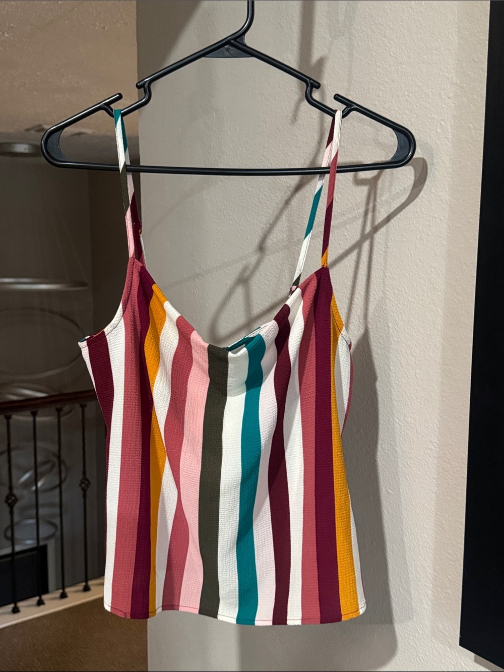 love, Fire Striped Tank Top in Teal, Burgundy, Mustard & Pink